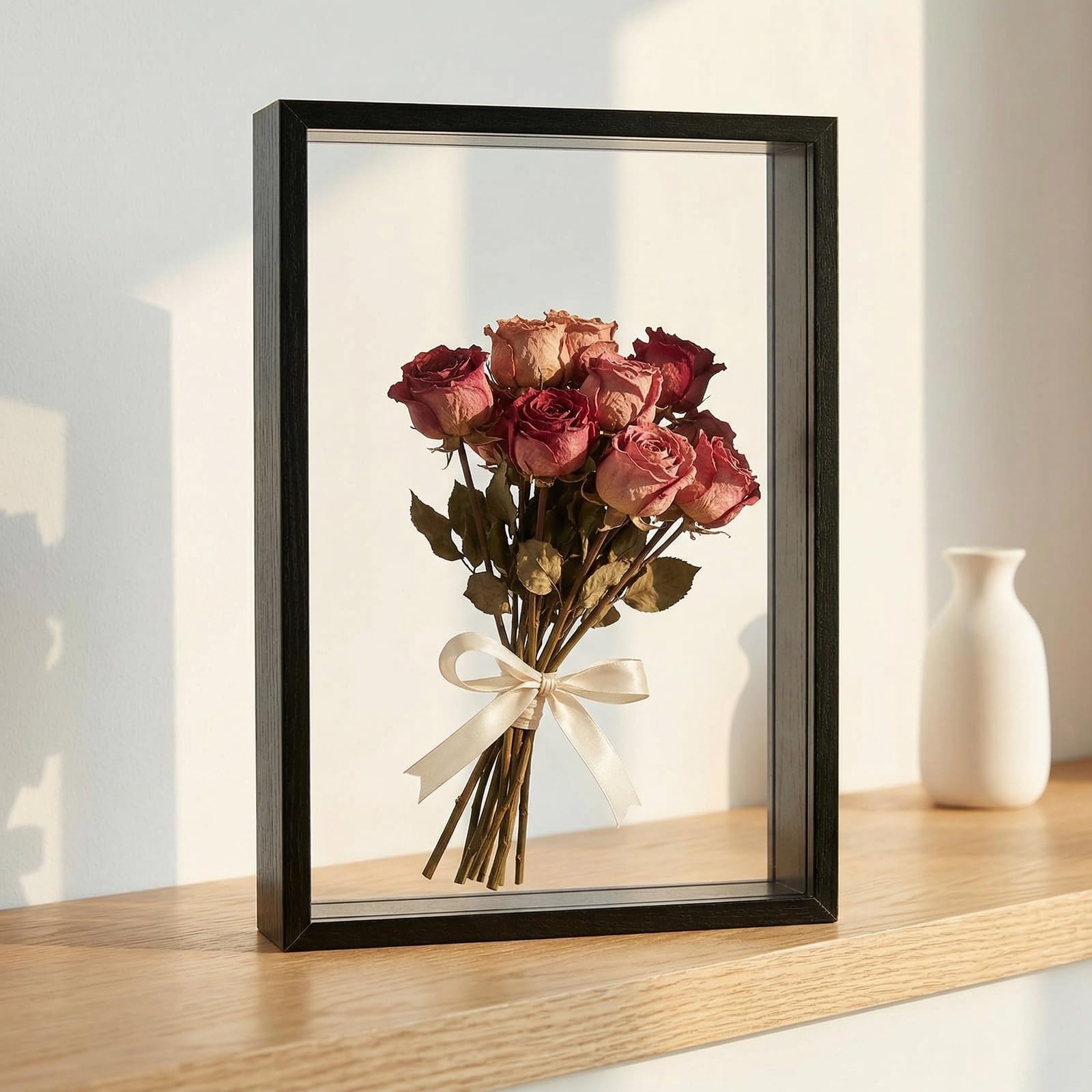 Cadre Photo 3D à Remplir pour Objet, Cadre de Boîte d'Ombre A4, Cadre Photo Profondeur 5cm en Bois, Cadres Vitrine Profond pour Photos Fleurs Souvenirs Médailles (Noir,21x29.7cm)