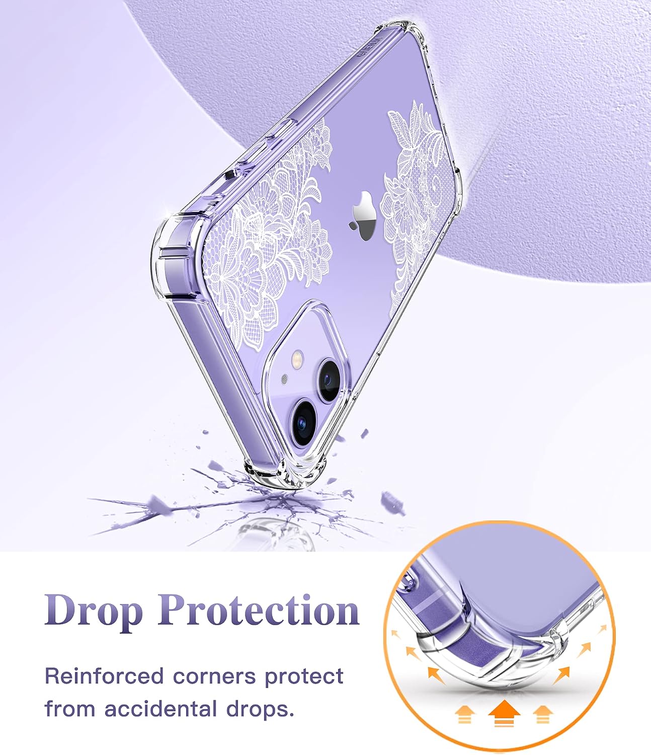 GVIEWIN Compatible with iPhone 12 Case and iPhone 12 Pro Case 6.1 Inch, Crystal Lace Flower Design, TPU Shockproof Bumper Protective Phone Case Cover for Women Girls (Marlva)