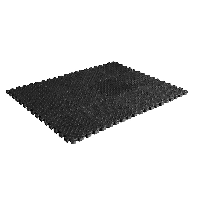 CAP Barbell Exercise Mat Interlocking Puzzle Mat Diamond Plate Texture Covers 12 Sq Ft Black 12 x 12