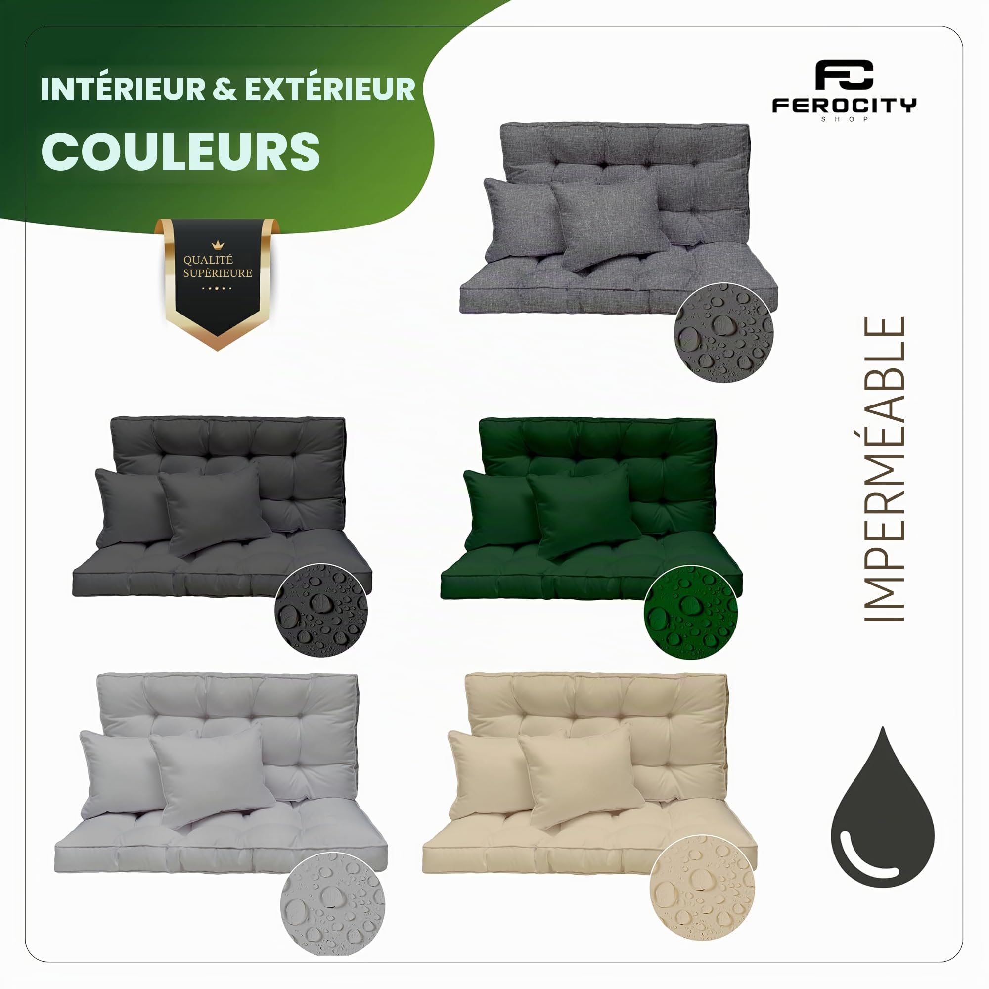 Coussin pour balancelle Personnalisé - Coussin d'assise et de dossier pour Meubles en Palette résistant aux intempéries et imperméable - Matelas épais - Couleur: grafite/beige/marron/vert [133]
