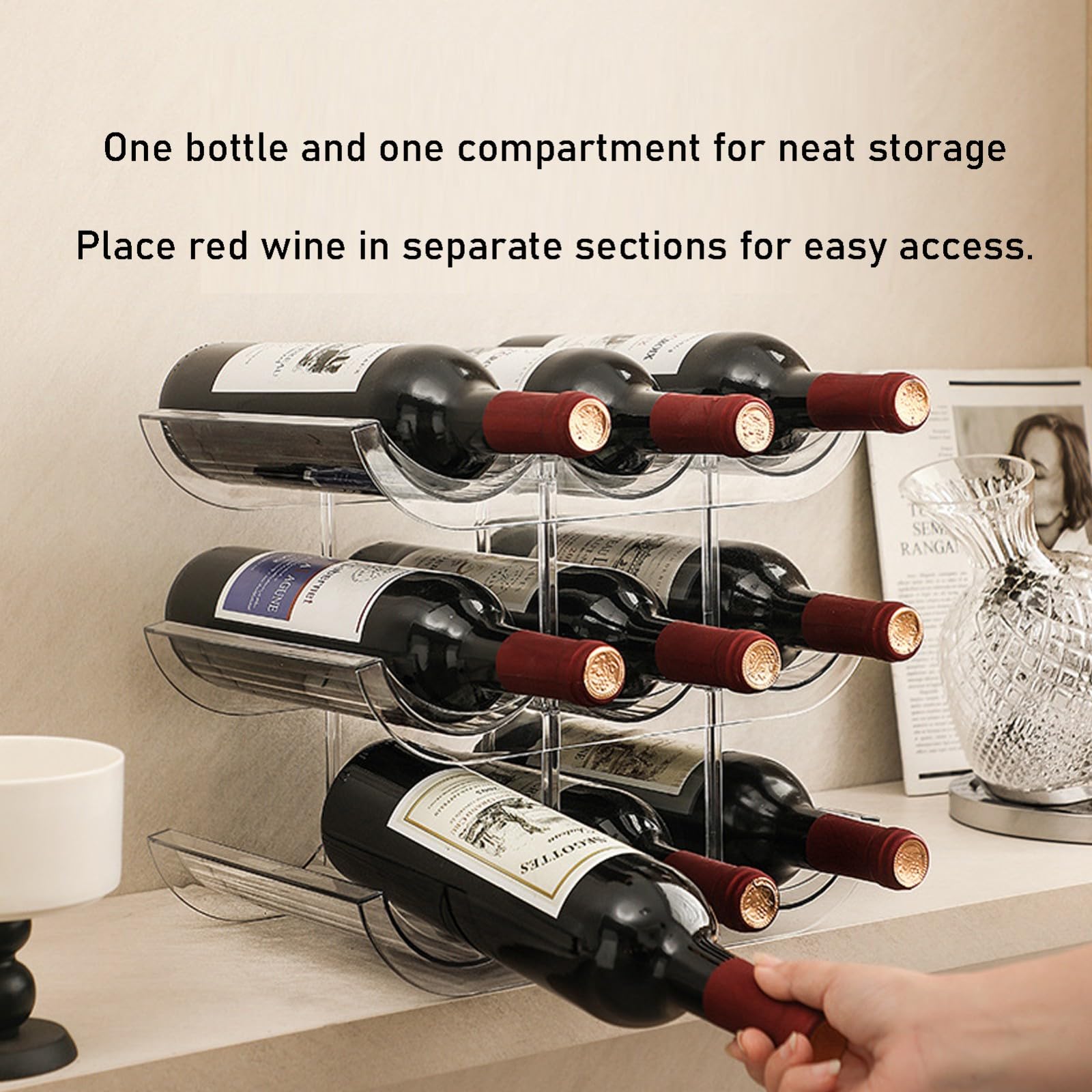 Organizador De Botellas, Mueble Botellero con Capacidad para 12 Botellas De Vino, Estantes para Vinos Transparente Apilables, Botellero Cocina, Adecuado para Armarios, Frigoríficos