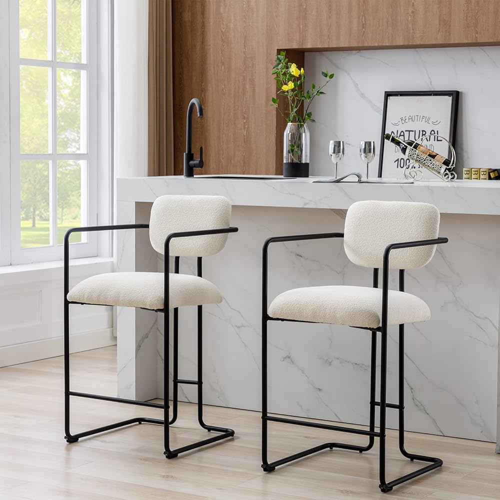29/mo Finance ZSARTS Modern White Bar Stools Set of 2, 25 Inch