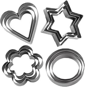 12 pieces Metal Cookie Cutters Set,Star,Round,Flower - Heart Star Cookie Cutter Round Small Cutter Flower cookie cutters Cookie Cutter for Baking