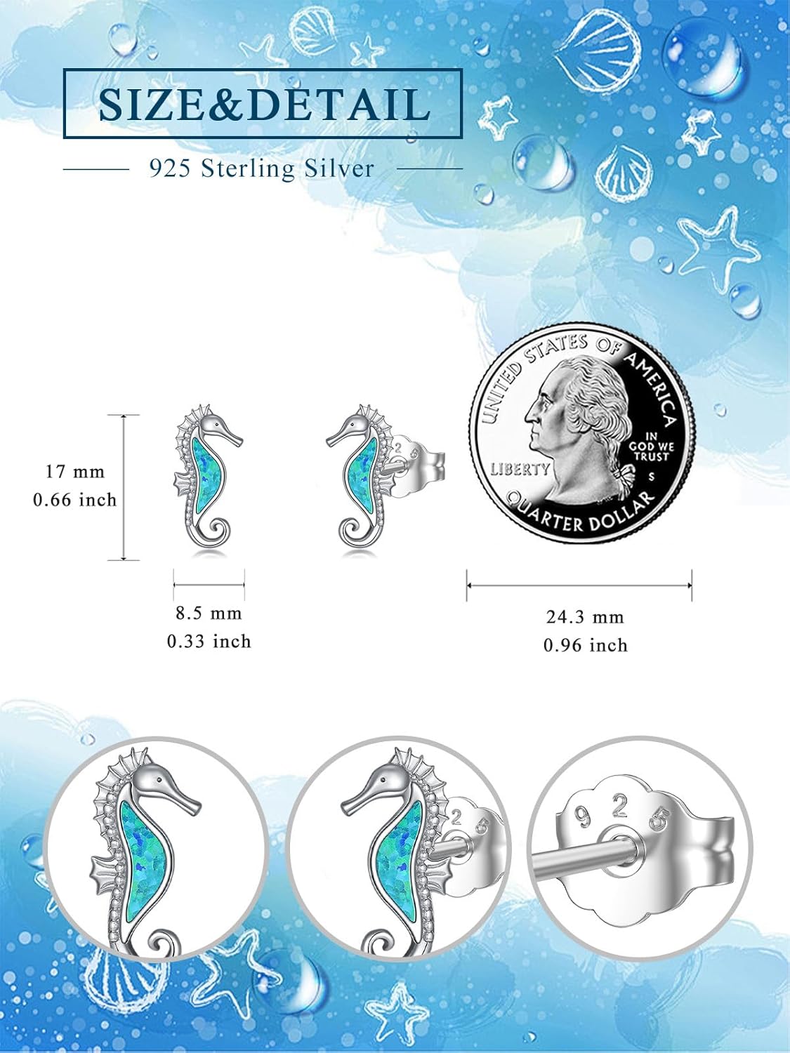 Animal Stud Earrings 925 Sterling Silver Opal/Turquoise Animal Butterfly/Elephant/Palm Tree/Shark/Starfish/Turtle Earrings Stud Jewelry Gifts for Women Mom Her