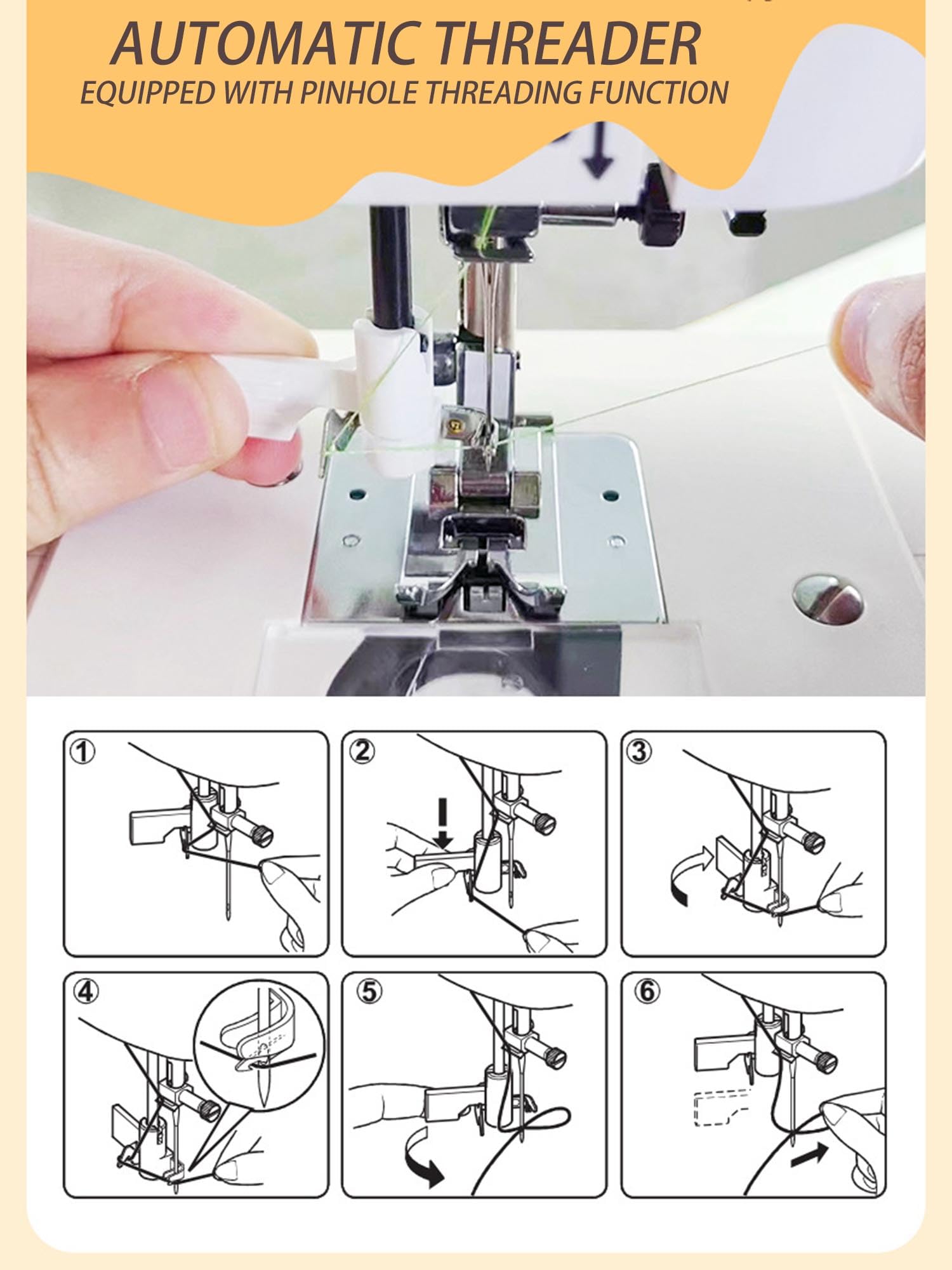 Elektrische Handwerks-Reparaturmaschine, 10 Stichmuster, LED-Beleuchtung, automatisches Aufziehen und Lösen, kann 6 Schichten Denim für Heimwerker und Frauen nähen