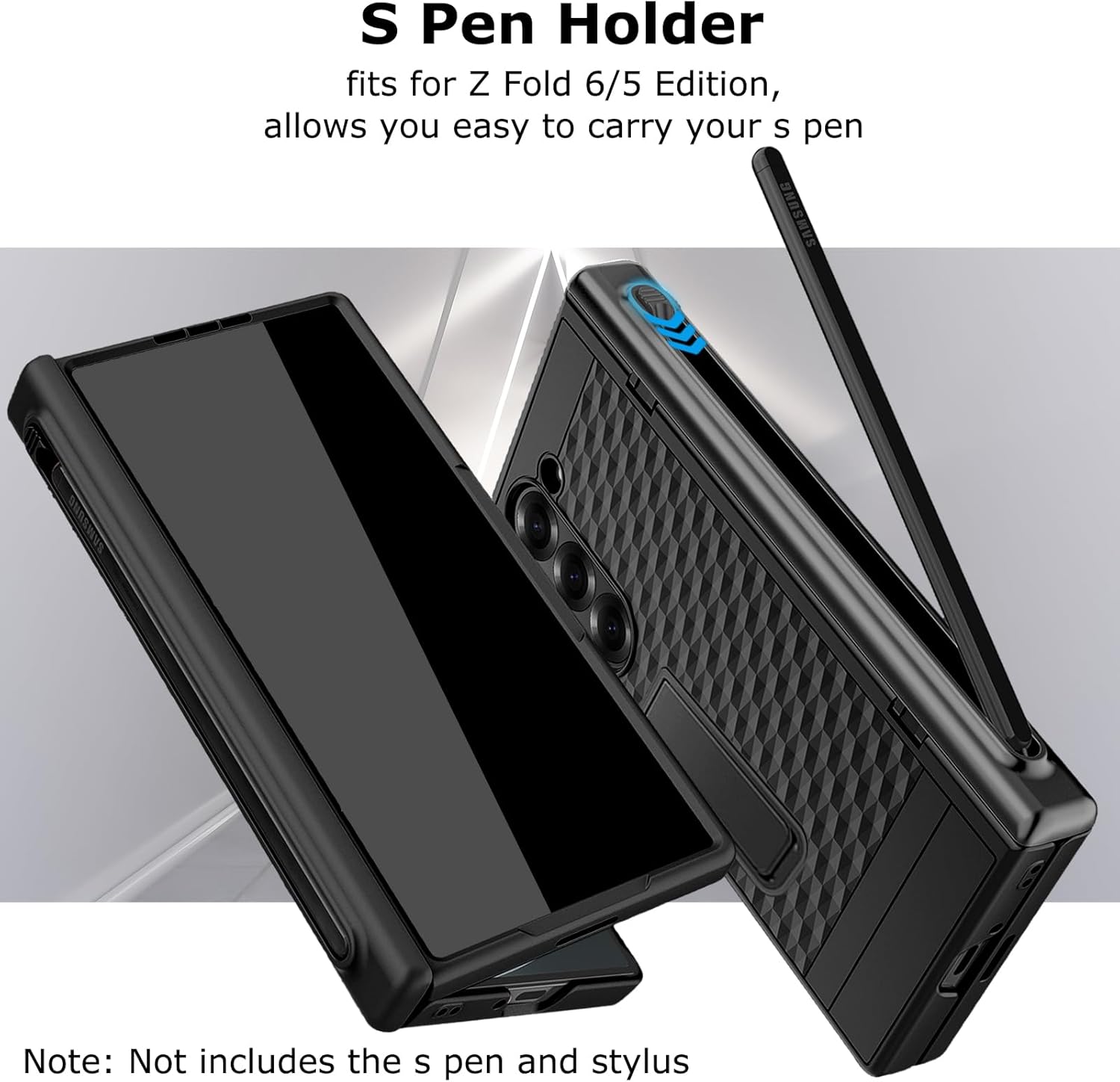 for Samsung Galaxy Z Fold 6 Case with Privacy Screen Protector & S Pen Holder, All-Inclusive Pen Slot Case with Kickstand Spring Hinge Protection Screen Protector Cover for Z Fold 6 Black