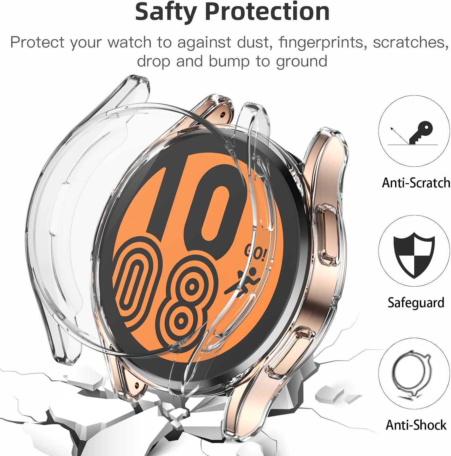 GEAK 3 Pack Compatible with Galaxy Watch 4 Screen Protector/Samsung Watch 5 Case 44mm, Thin Soft Flexible TPU Plated All-Around Cover Case for Samsung Galaxy Watch 5/4 Watch 44mm Clear/Clear/Clear