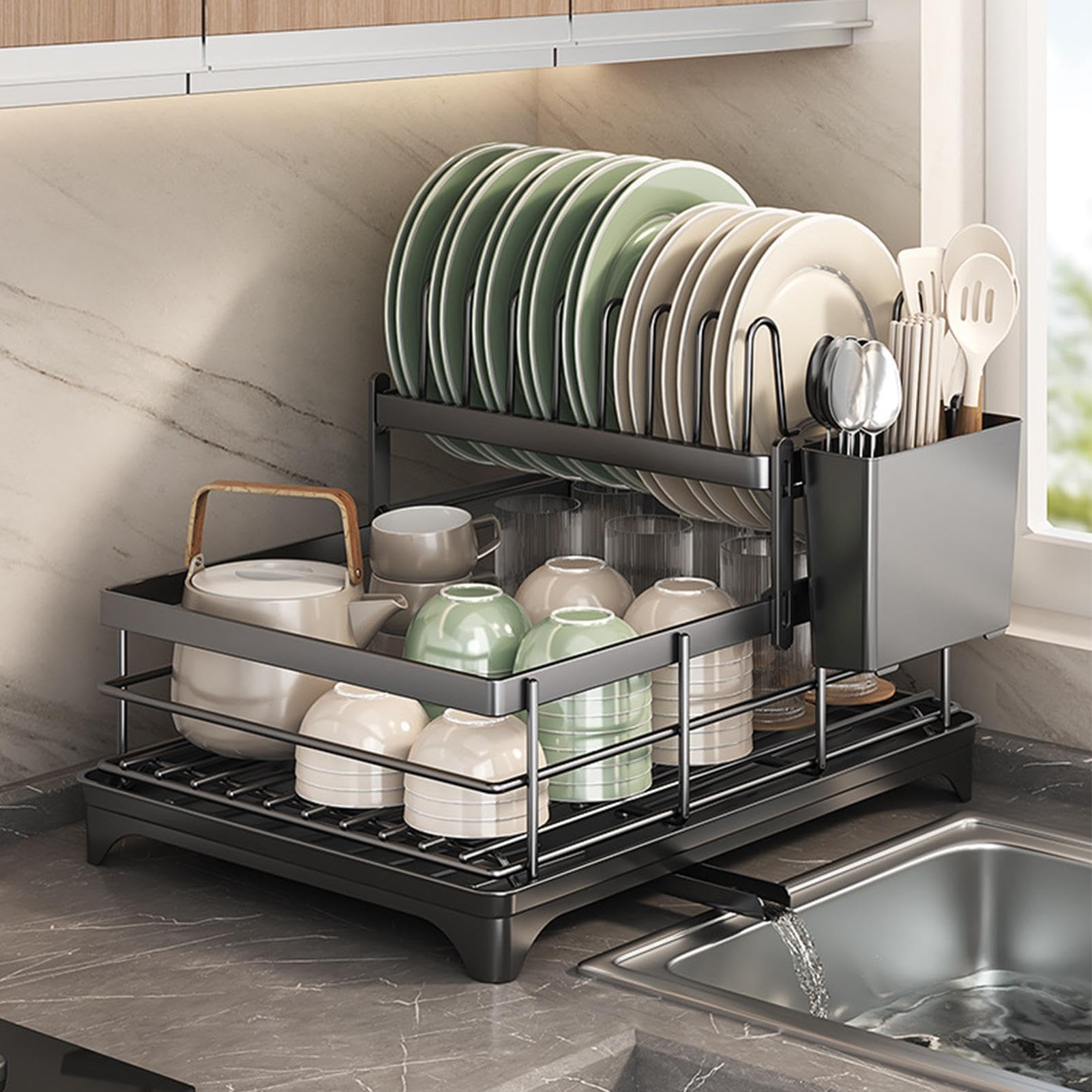 Geschirrtrockner für die Küchentheke, Organizer, rostbeständig, robust, für Küche, Zuhause, Restaurant, Apartment, Arbeitsplatte, Hotel, Haus, Landhaus, Camping, Picknick