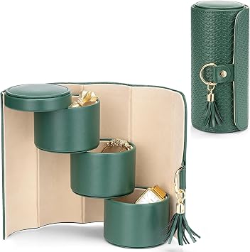 VLANDO Travel Jewelry Organizer, 3 Tier Roll Up Design, Hard Shell Storage