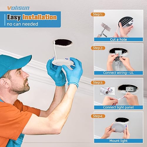 Miniatura 8 de VOLISUN Paquete de 24 luces empotrables LED ultrafinas 5CCT de 4 pulgadas con caja de conexiones, 2700K-5000K seleccionables, luz empotrable LED sin