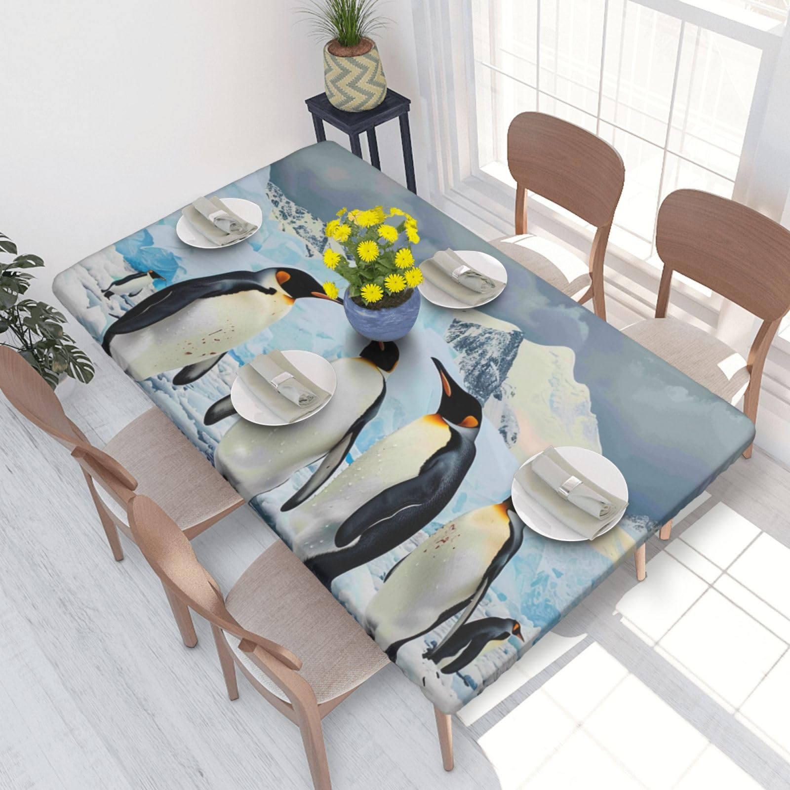 WPKJU Penguins on The Iceberg Printed Tablecloths 4ft Rectangular Table Covers Washable Polyester Decorative Table Cloth for Dining Table Picnic Wedding