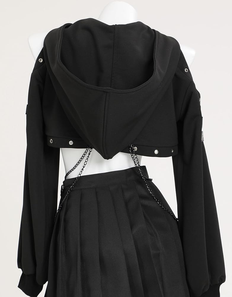 MNRIUOCII Ärmelloser Hoodie Damen - Bauchfreies Kapuzentop Im Goth-Punk Style