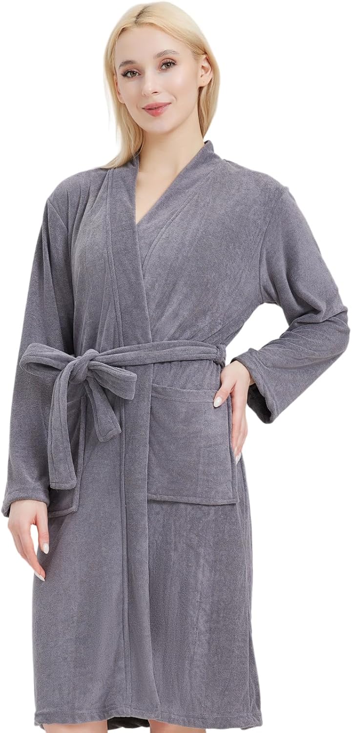 Women's Robe Lightweight Terry Cloth Kimono Robes Knee Length Bathrobe - Image 5