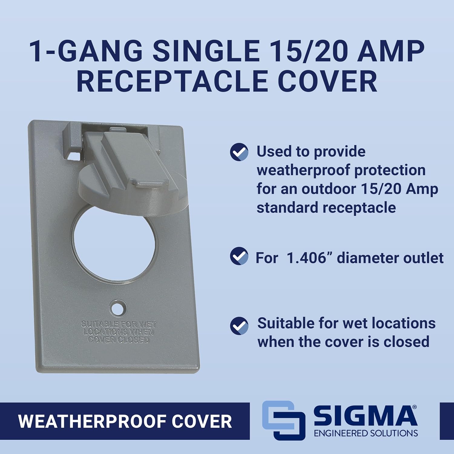Sigma Engineered Solutions 14224 1-Gang Vertical Round 15/20 Amp Receptacle Weatherproof Cover, Gray