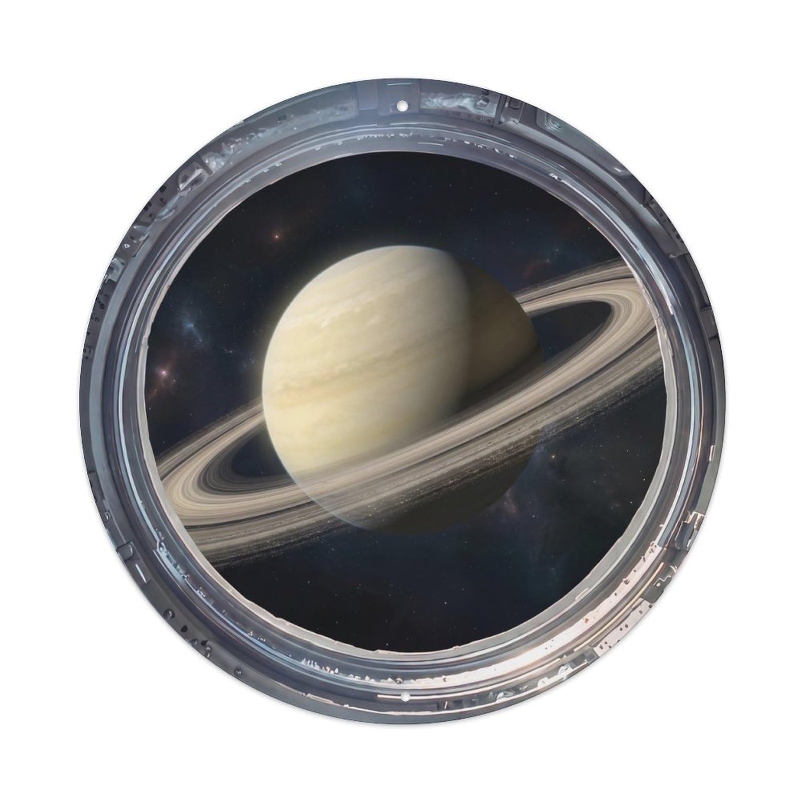 Metal Tin Sign Ringed Planet Front View from Space Station
