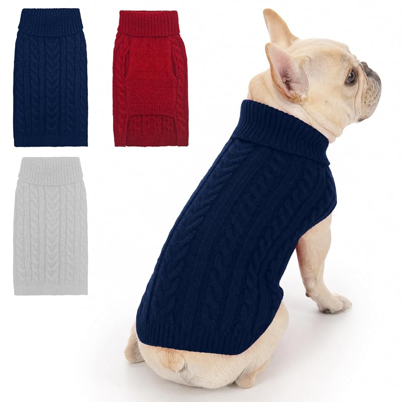 Suéter para Cães de Tricô Acrílico com Gola Alta Ownspar, Navy, Red & Gray, Tamanho Grande, Pacote com 3