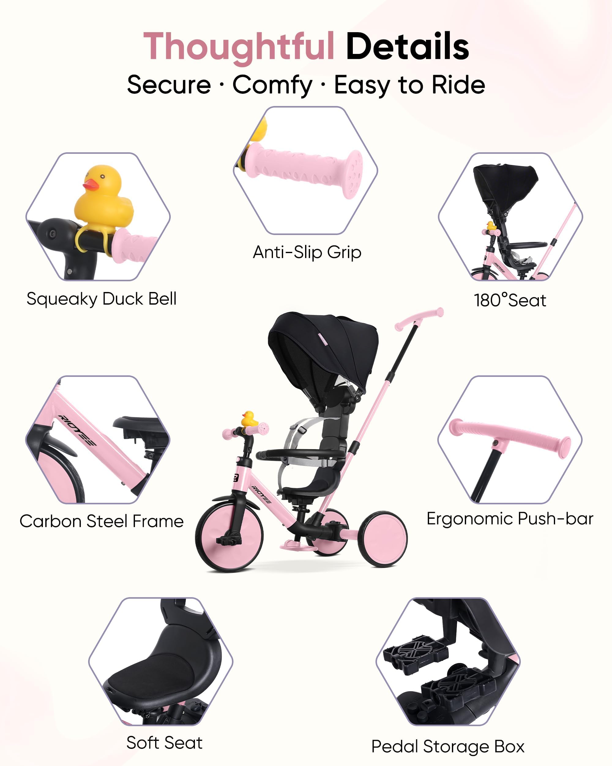 Triciclo 8 en 1 para 1.5-5 años, interruptor sin herramientas, triciclo para niños pequeños con mango de control de dirección para padres de 1.5 a 5 años, triciclo para niños pequeños de 1.5 a 6