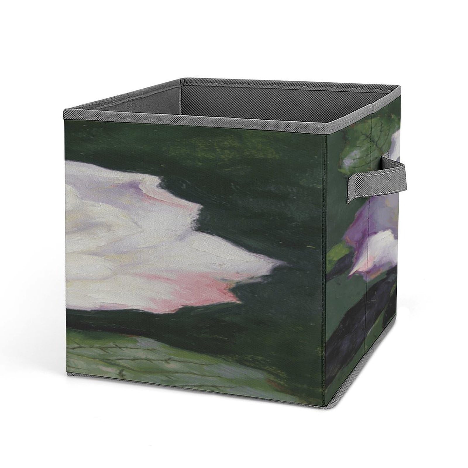 VstaDank White Rose Blooming Storage Bin Collapsible Storage Cubes Organizer Oxford Cloth Storage Box with Dual Handles Large Stackable Closet Storage Bins for Sheets Hat Sweater