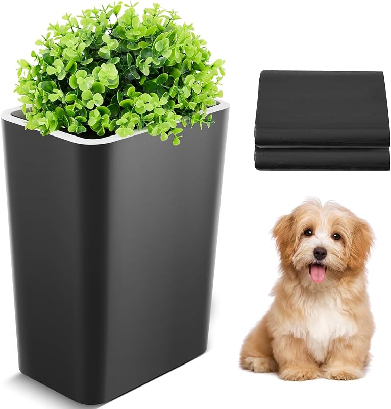 Lixeira para Fezes de Cães com Tampa e Aparência de Planta Jingmore Preta 10 L