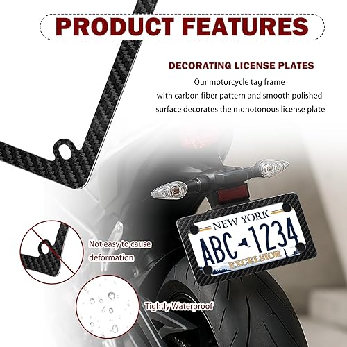 Miniatura 4 de Marcos de matrícula de motocicleta con tornillos y tuercas, marco de placa de fibra de carbono para decoración, accesorios de motocicletas de acero