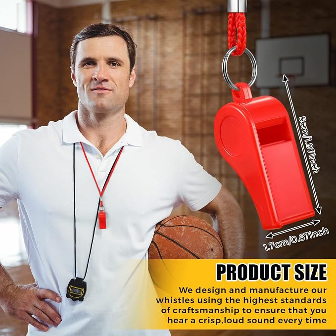 Deekin 24 Pitos plásticos rojos con cordón para entrenadores miniatura 2