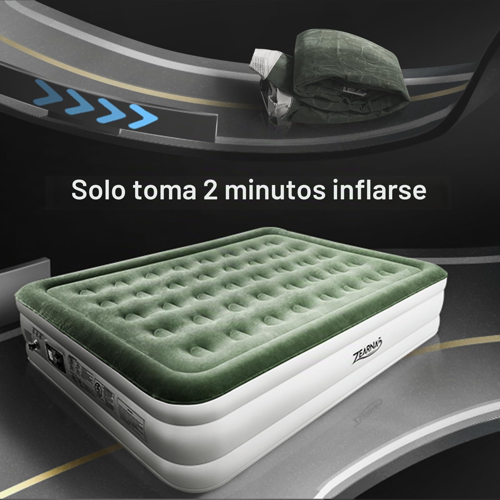 Zearna Colchón Hinchable Individual para 1 Persona, colchón Inflable Cama de Aire Autoinflable Rápido en 3 Min con Bomba Eléctrica Integrada, Invitados o Uso en Casa, Medidas 190x100x46 cm