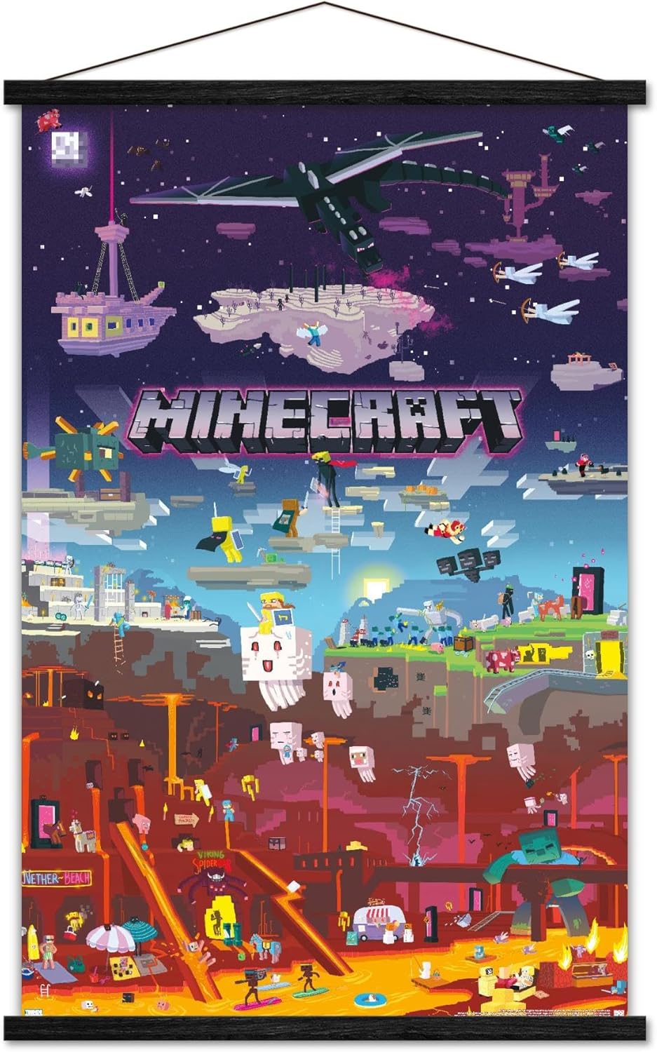 Trends International Minecraft - World Beyond Wall Poster, 22.375" x 34", Premium Print and Black Hanger Bundle