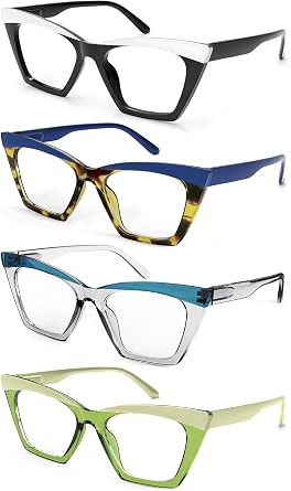 Oversized Reading Glasses Women Ladies Blue Light Blocking Wide Large Computer Readers 4 Pack Anti Eyestrain/UV/Glare
