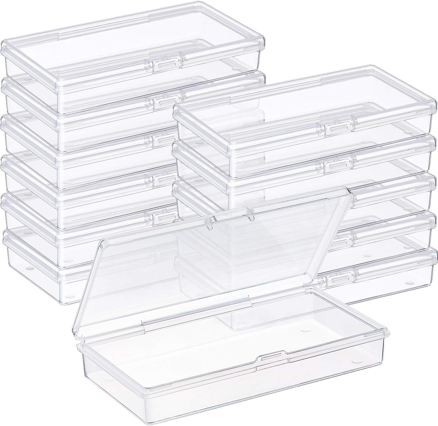 SATINIOR Pack of 12 Clear Plastic Bead Storage Containers with Hinged Lids for Beads and More (12.8 x 6.1 x 2.45 x 2.9 inches)