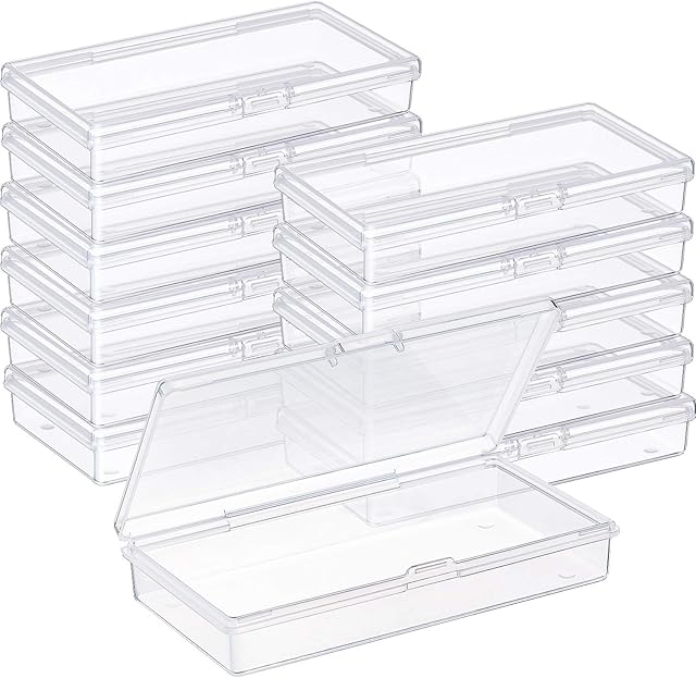 SATINIOR 12 Pack Clear Plastic Beads Storage Containers Box with Hinged Lid for Beads and More (4.8 x 2.45 x 0.9 Inch)