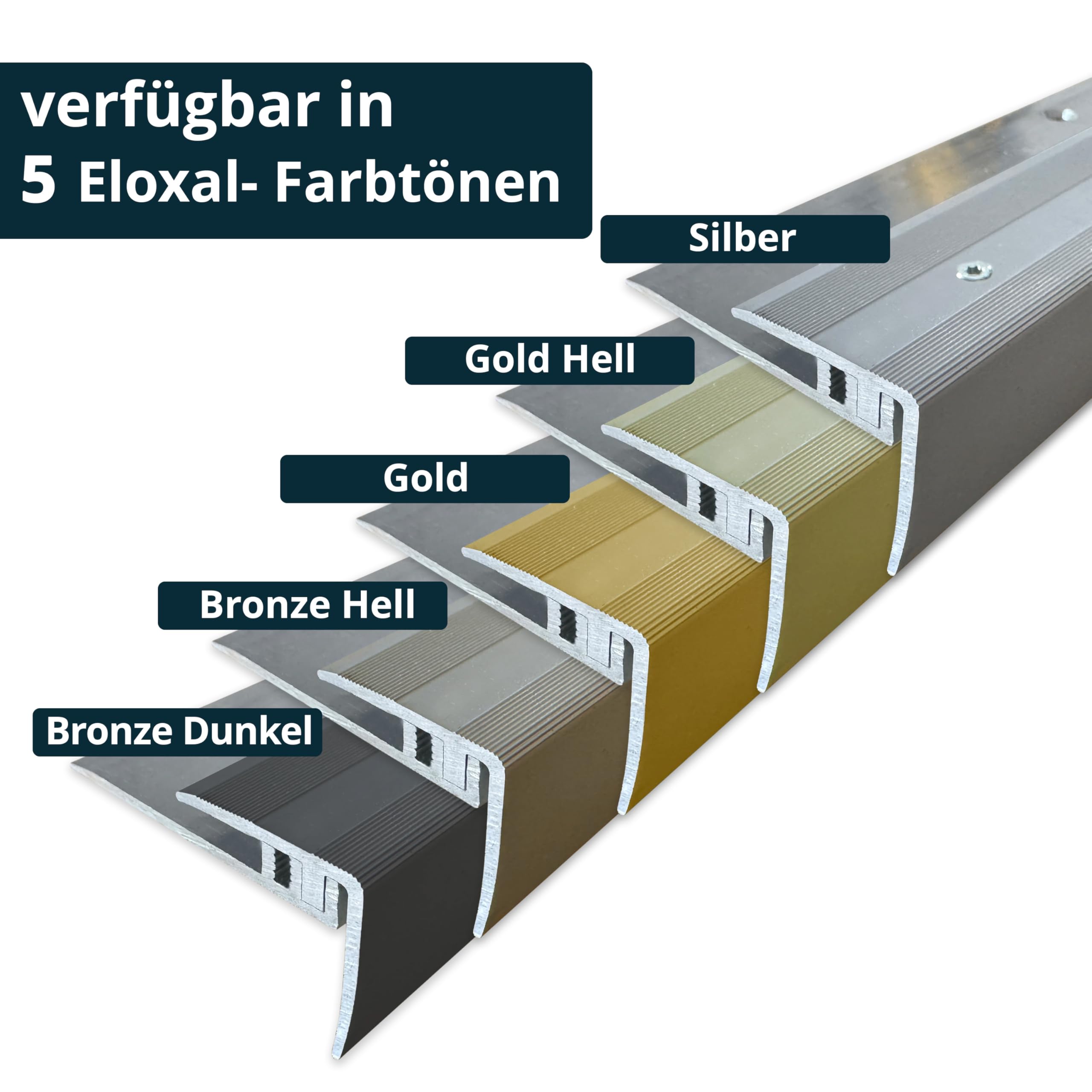ufitec® Profi Smart Profilsystem für Vinylböden - geeignet für Belagshöhen von 5-9 mm - ALU eloxiert (Treppenkantenprofil | Länge: 270 cm, Silber)