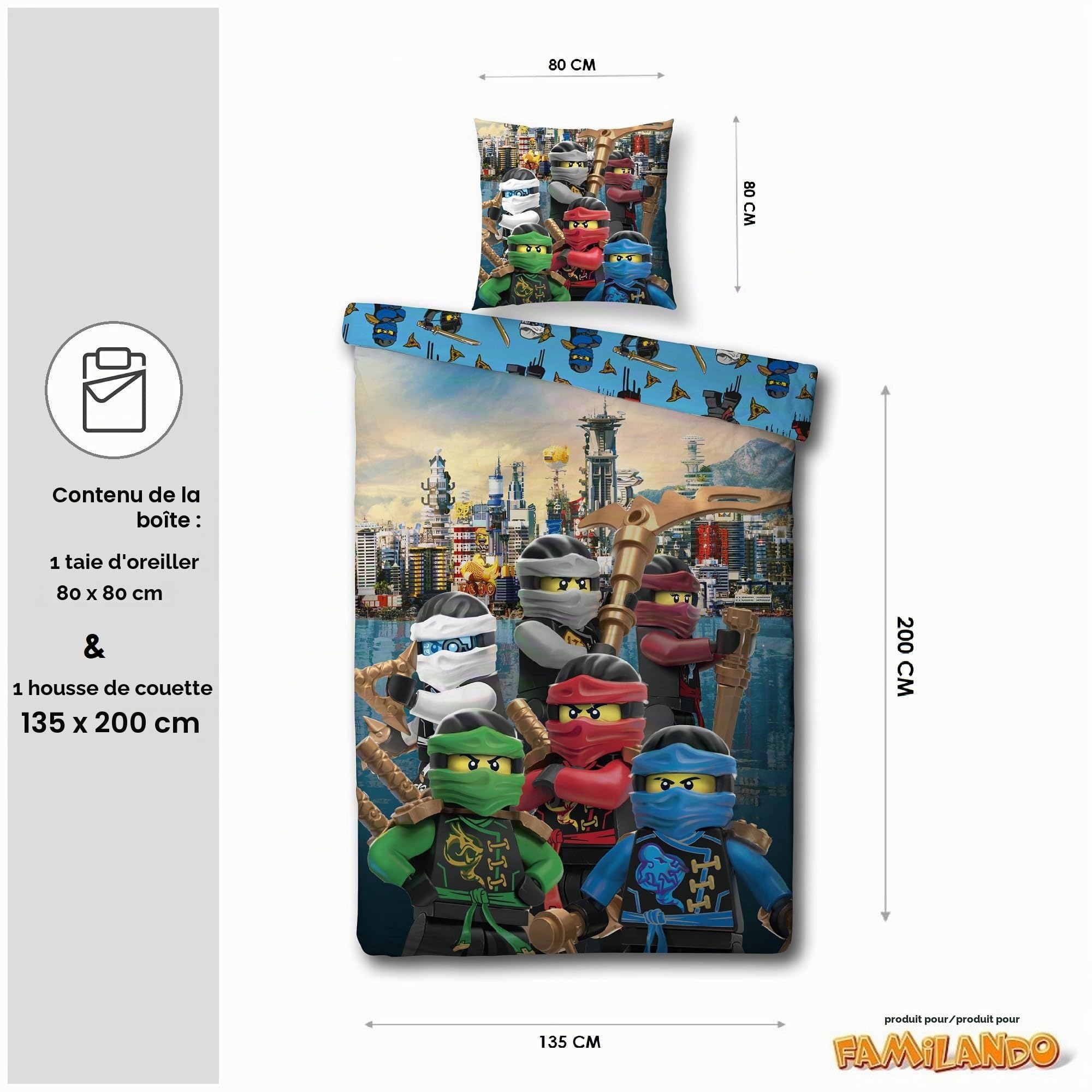 Character World Ensemble de literie et taie d'oreiller en coton Lego Ninjago (135 x 200 cm) 135 x 200cm