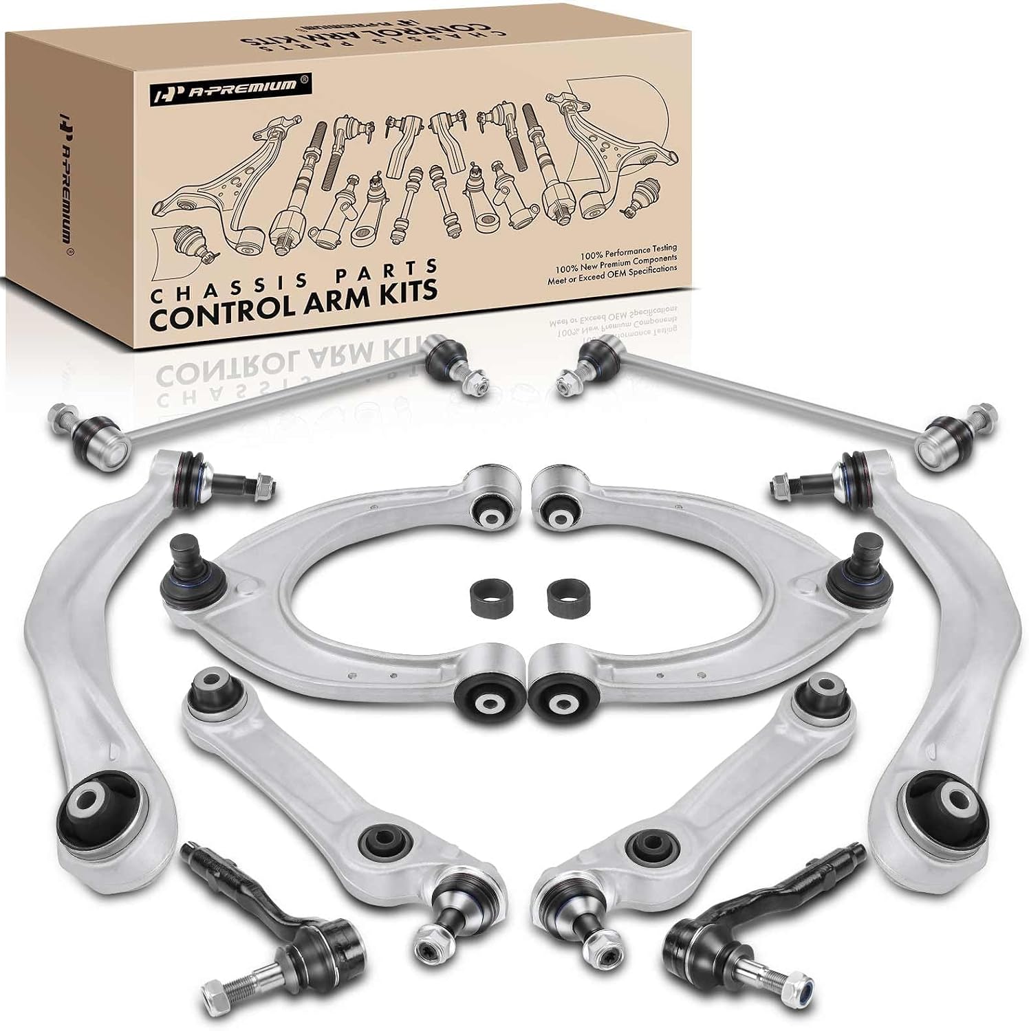 A-Premium 10Pcs Front Suepnsion Kit, Lower Forward Rearward & Upper Control Arm, Sway Bar Link, Outer Tie Rod End, Compatible with BMW - 2011-2019 - 528i 535d 535i 550i 640i 650i ActiveHybrid 5, RWD