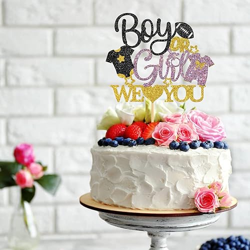 Miniatura 3 de Belrew Decoración para tartas con texto en inglés "Boy or Girl We Love You", decoración de pastel para niño o niña, suministros de fiesta de