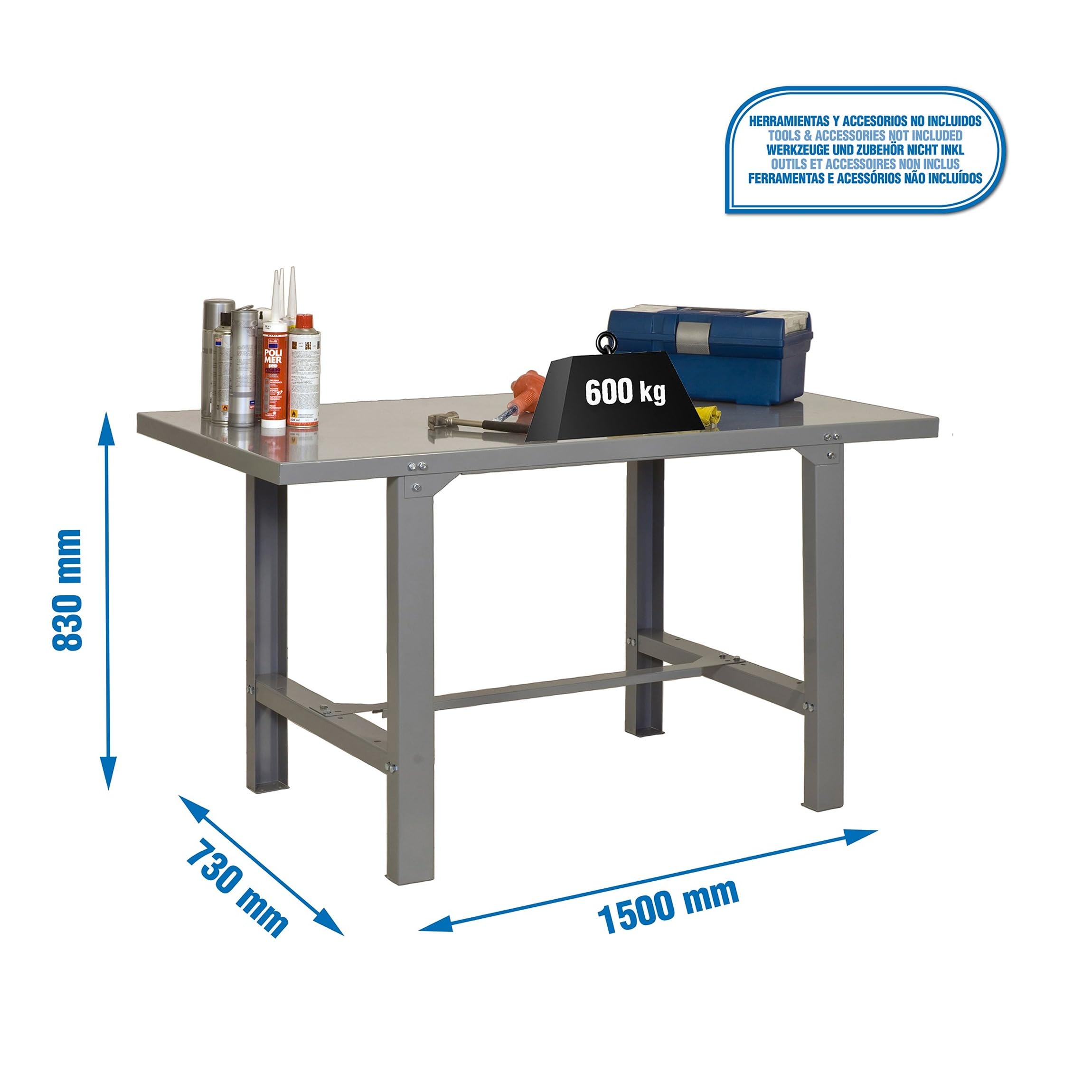 Simon Rack Banco de Trabajo BT6, Capacidad 600 kg, 830x1500x730 mm, Gris