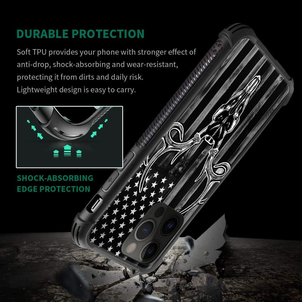 DJSOK Compatible with iPhone 14 Pro Max Case，Design Pattern Back Bumper Anti Scratch Reinforced Corners Soft TPU Caver,Cases for Men Women-Black Wood Grain USA American Flag Hunter Deer - Image 3