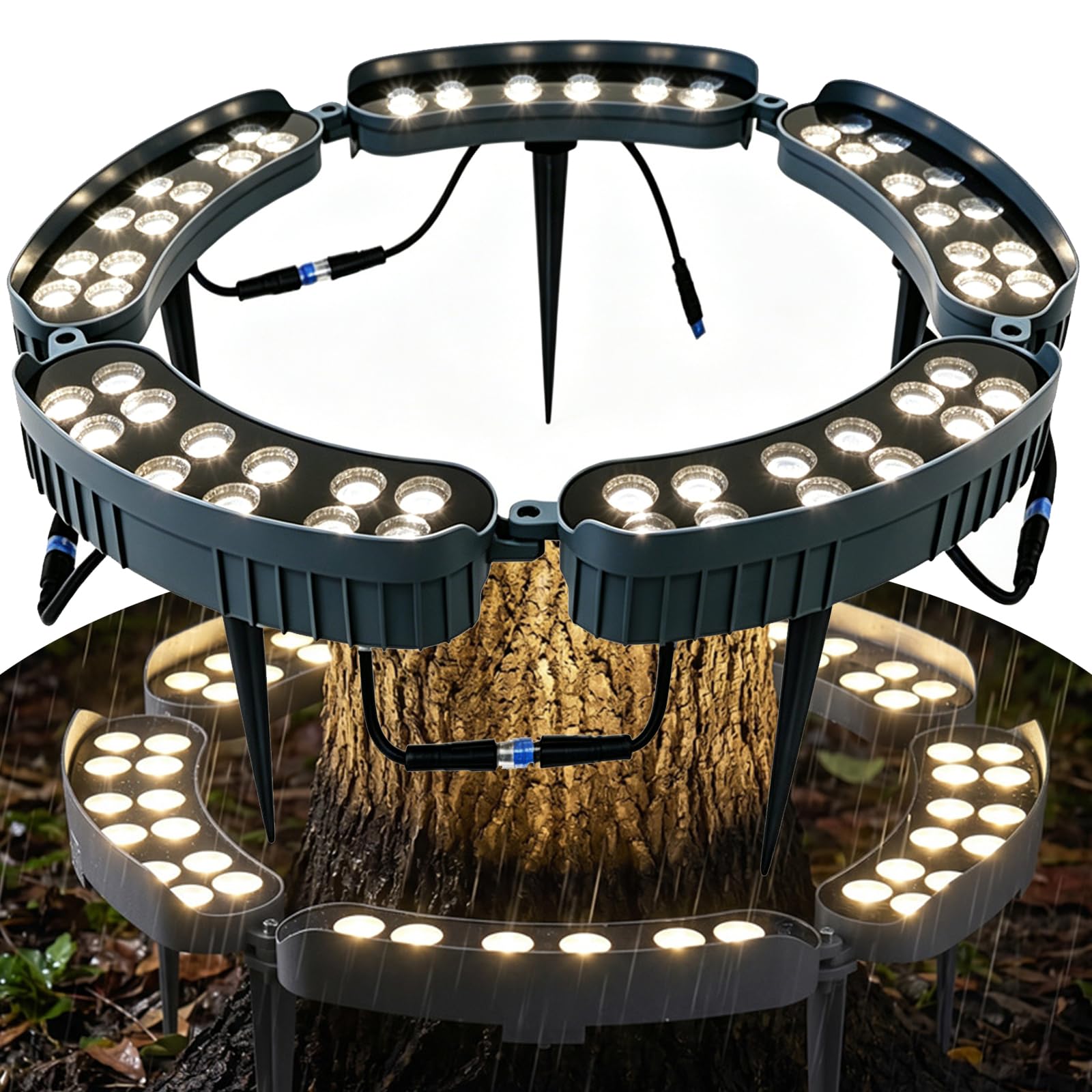 LED Ring Tree Light Outdoor Waterproof Landscape Spotlight, Die-Cast Aluminum Tree Hug Uplights with Ground Stake for Garden Pathway Accent, Circular Wrap Around Lamp (Warm White,Ground-insert-5pcs)