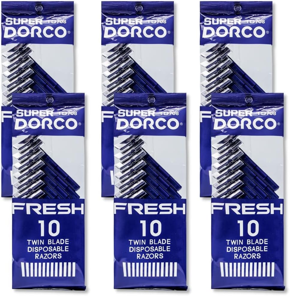 Fresh Twin Blade Disposable Razors for Men (60 Counts) – Smooth & Comfortable Shave for Men and Women, Non-Slip Handle, Ideal for Sensitive Skin & Travel