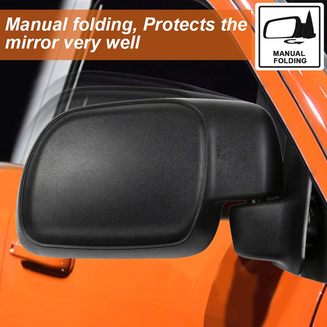 SCITOO Side View Mirror Black Manual Folding Non-heated Driver Side and Passenger Side Mirror Fit for 1999-2010 For Ford For F-250 For F-350 F-450 1999-2007 F-550 Super Duty