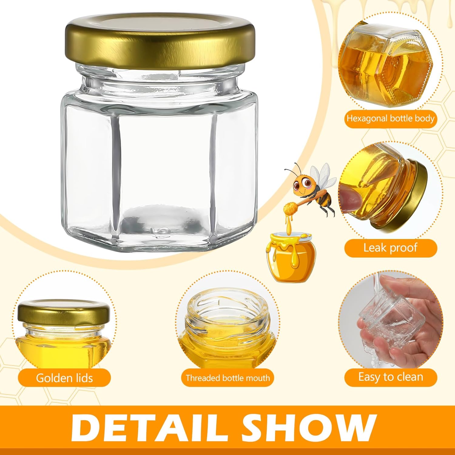 72 Pcs Mini Honey Jars Set 12 1.5 oz Bee Glass Jars, 12 Ceramic Jar, 12 Stirrers, 35 Bees Resin 1 Roll of Hemp Rope for Bee Festival Jams Wedding Baby Shower Party Favors Gift