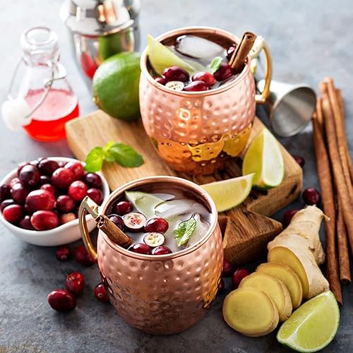 Miniatura 10 de LIVEHITOP Moscow Mule - Juego de 4 tazas de cóctel hechas a mano de cobre de 19.5 onzas con posavasos para bebidas frías, vino, bar, fiesta, hotel