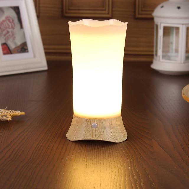 WRalwaysLX Retro LED Night Light for Home,Small Lamp with Wireless PIR LED Motion Sensor Indoor/Outdoor,Battery Operated Lamp for Bedroom,Hallway,Kitchen (Wooden)
