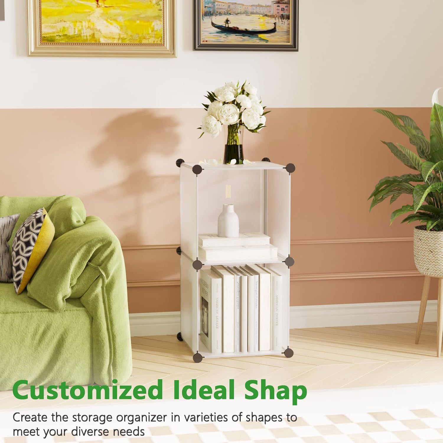 C&AHOME Cube Storage, 2-Cube Organizer Unit, Plastic Closet Storage Shelf, DIY Bookshelf, Modular Bookcase, Cabinet Ideal for Bedroom, Living Room, Office, 12.4" L x 12.4" W x 24.8" H White SBTM3002A Translucent White image 5 of 8 B075GJVM7X