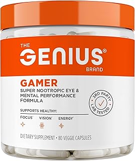 Genius Gamer, Gaming Focus Supplement, 80 Pills - Elite Nootropic Performance Booster - Boost Brain & Mental Clarity, Reaction Time & Concentration - Blue Light Support with Lutemax