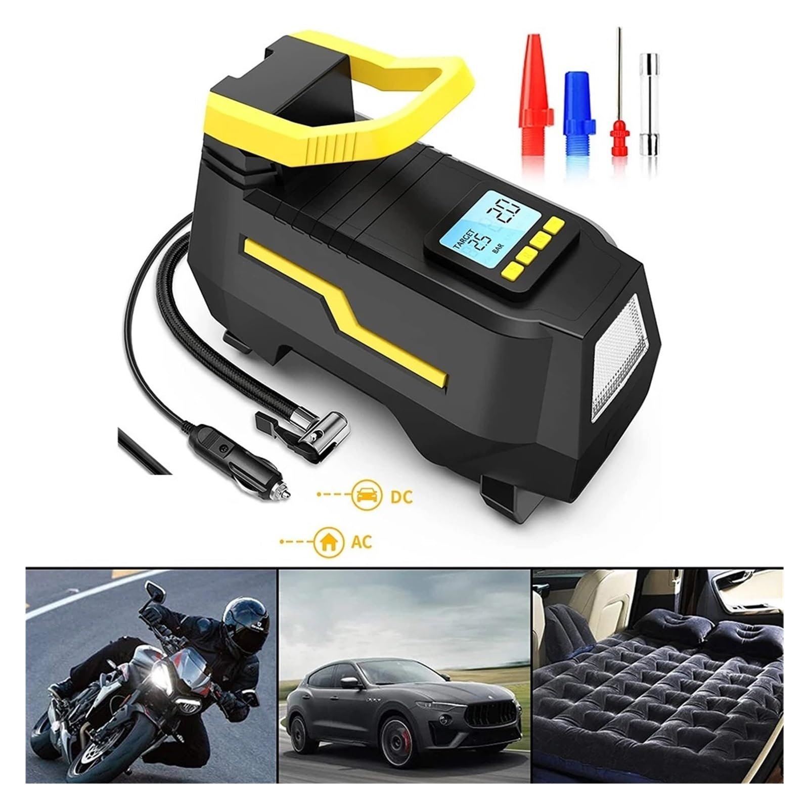 Inflator do opon samochodowych AC/DC 12V sprężarka powietrza 2 w 1 podwójna moc przenośna elektryczna pompa pojazdów motocykl Szybkie Pompowanie Wysiłku(AC-DC Type)