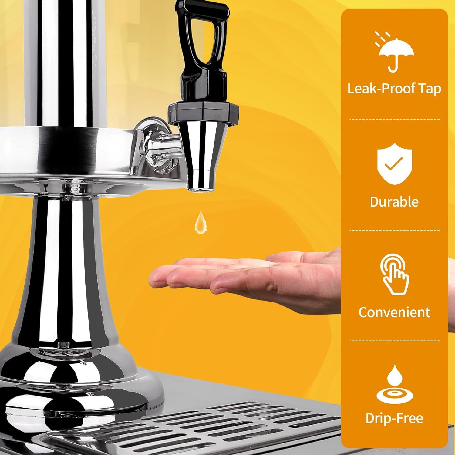 Dispensador de bebidas con soporte, dispensador de bebidas para fiesta, dispensador de tarro de agua de acero inoxidable con recipiente de hielo, espiga, jarra de bebida para fiestas en casa 4