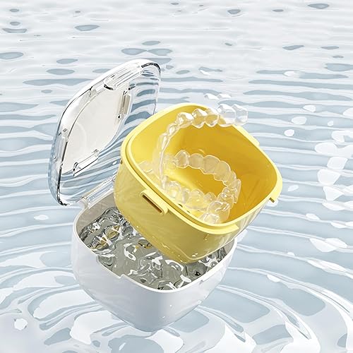 Miniatura 9 de Estuche de baño de dentadura, contenedor de retención de taza de limpieza de dentaduras con cesta de colador, diseño de almacenamiento higiénico a
