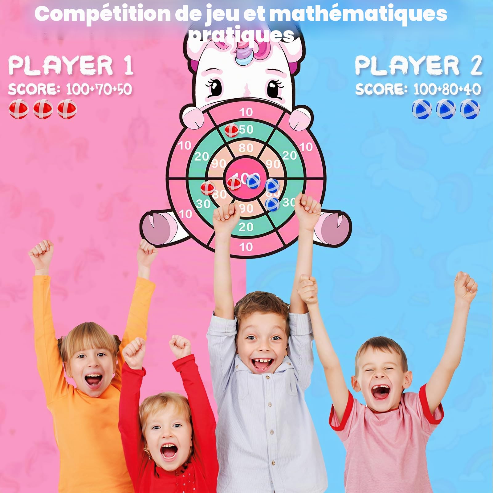 Vicloon Jeu de Fléchette pour Enfants, Jeu de Fléchettes Licorne Cadeaux pour Enfants avec 12 Balles Collantes 8 Fléchettes et 2 Crochets, Cadeaux de Noël Vicloon Jeu de Fléchette pour Enfants, Jeu de Fléchettes Licorne Cadeaux pour Enfants avec 12 Balles Collantes 8 Fléchettes et 2 Crochets, Cadeaux de Noël