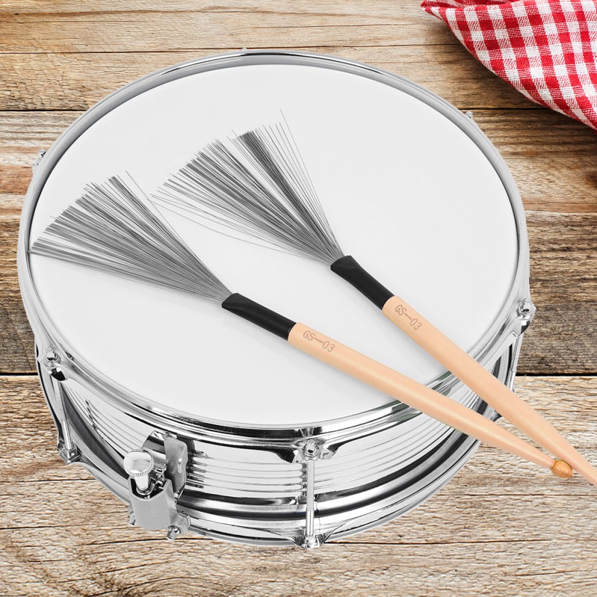Milisten Spazzole per Batteria Jazz in Filo D'acciaio e Acero, Manico Antiscivolo e Facile da Conservare, per Uso in Musica Percussiva Ritmica