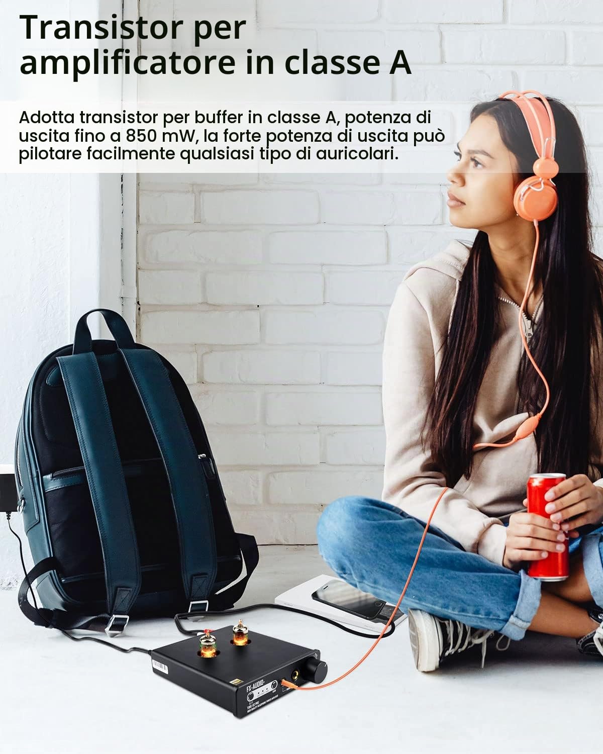 FX Audio tube 02 Pro Vacuum Class-A Mini Amplificatore per Cuffie 5725 Pre-Amp DC12V Nero